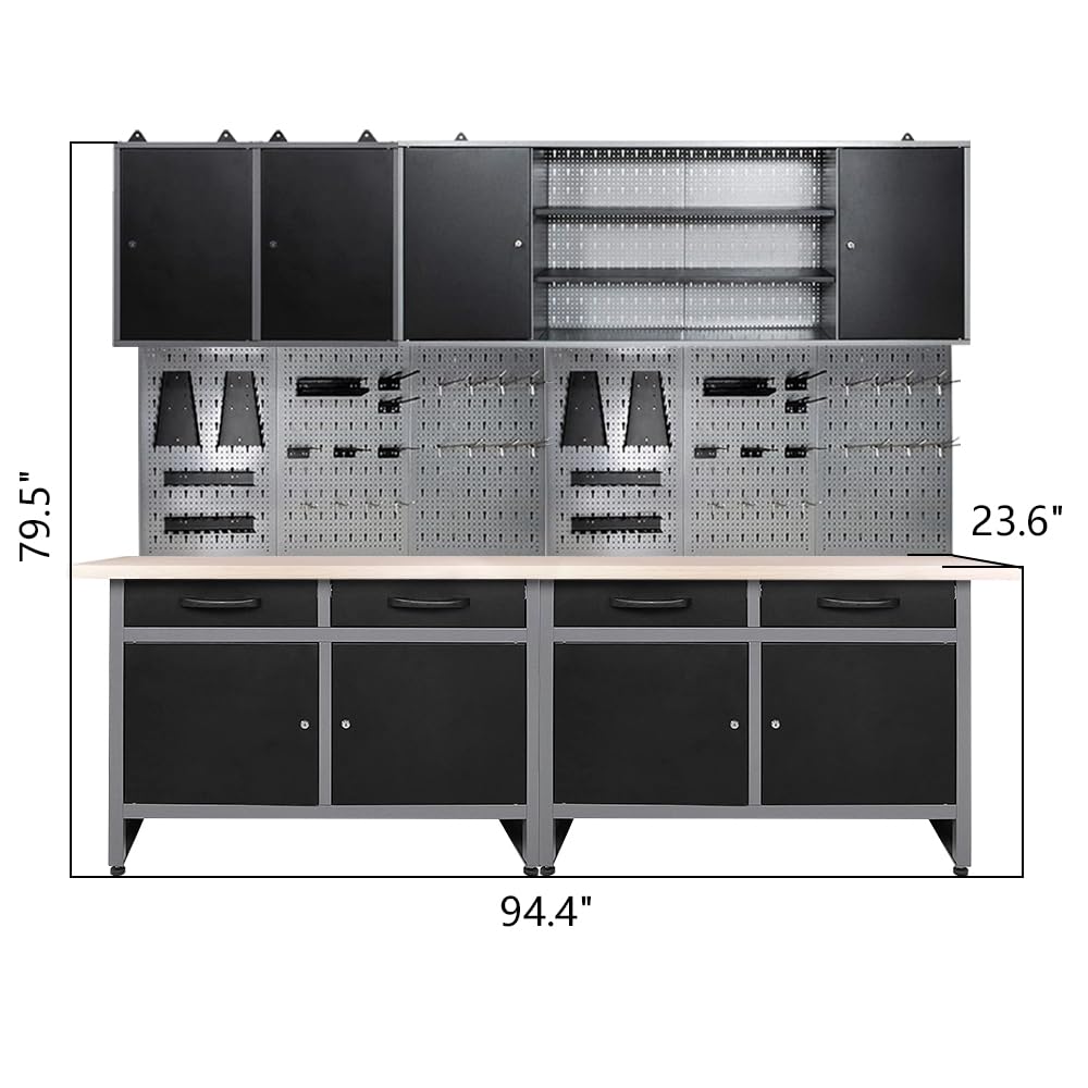 Garage Tool Storage Cabinet System with Wood Worktop, for Maintenance Rooms, Auto Repair Shops JZD