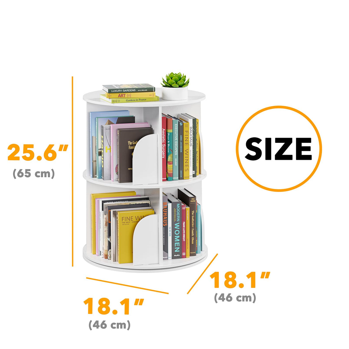 SpaceAid 2 Tier Rotating Bookshelf Tower, Spinning Bookcase Lazy Susan, Revolving 360 Book Shelf Storage Round Carousel, Vertical Rotate Turning Spiral Corner Organizer, White SpaceAid