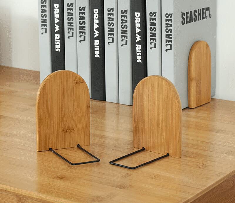 2 Pcs Natural Bamboo Bookend Large Capacity Office Book Ends Anti Slip Book Stand Holder Bookshelf Ends for Home Office Library School Study Decoration n\c
