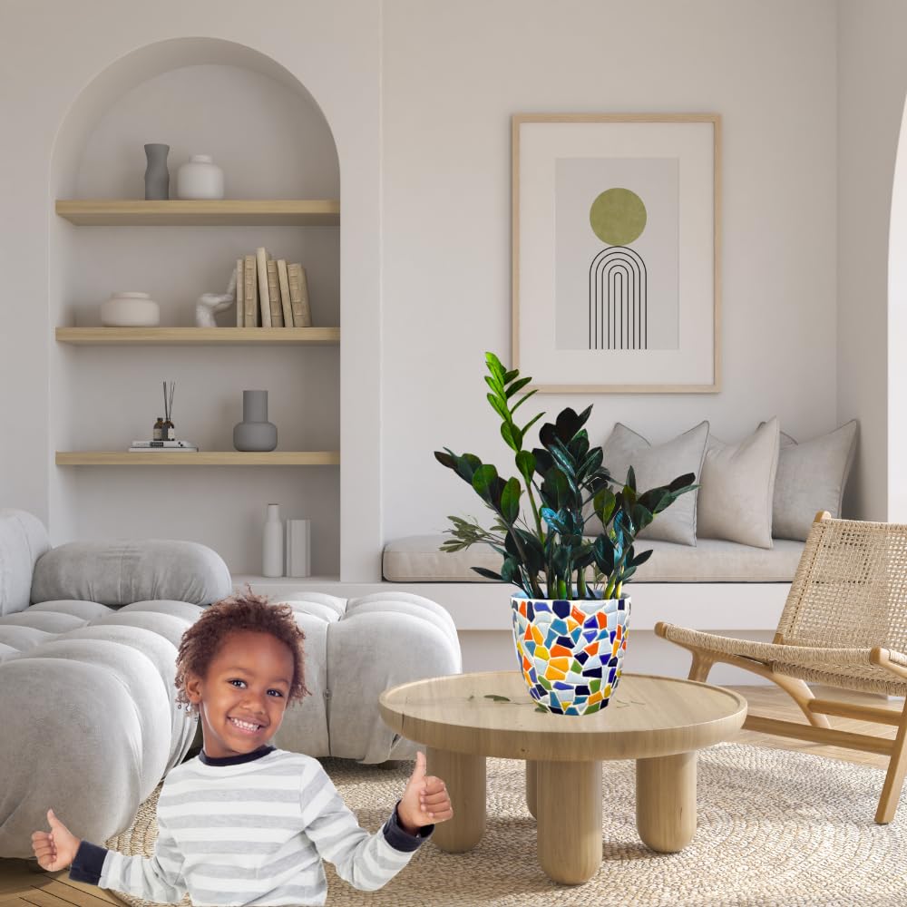 jiezaidada DIY Mosaic Planter Kit – All-in-One Ceramic Tile Craft for Beginners, Home Décor Pot with Drainage & Tray, Great for Creative Hobbies, Gifts, or Family Projects jiezaidada