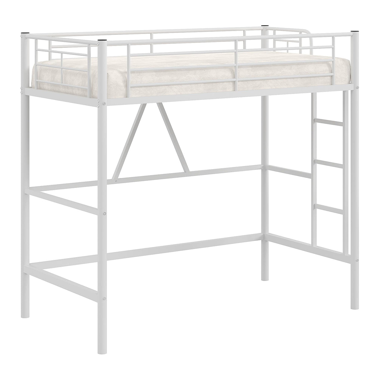 VECELO Twin Size Loft Bed with Full-Length Guardrails and Removable Ladder, Heavy-Duty Metal Frame, Space-Saving Design & Noise-Free, White VECELO