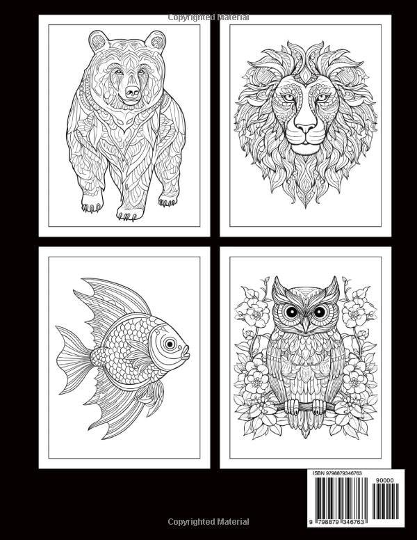 Stress Relief Animal Mandalas Coloring Book for Women and Adults: Tranquil Color away Stress- 50 Beautiful Animals- Anxiety Relief WoodArtSupply