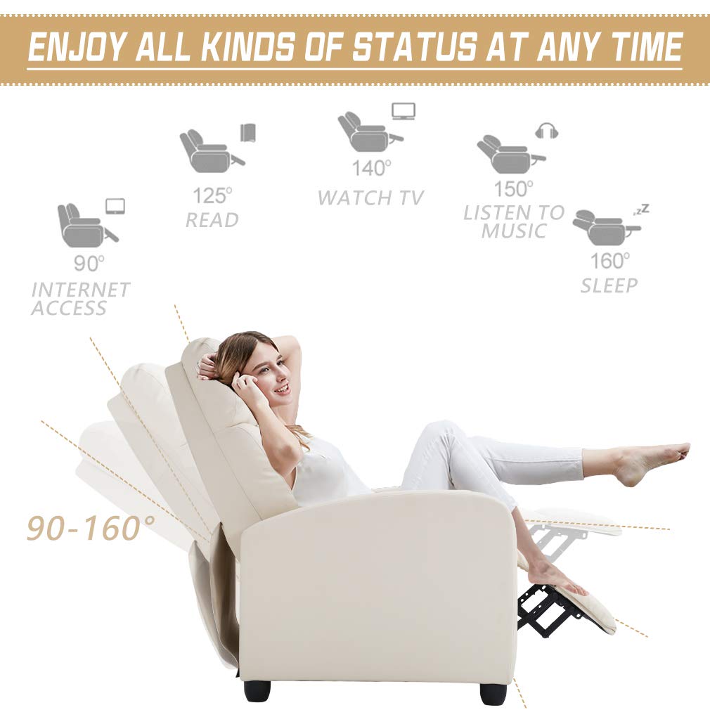 FDW Recliner Chair for Living Room Recliner Sofa Reading Chair Winback Single Sofa Home Theater Seating Modern Reclining Chair Easy Lounge with PU Leather Padded Seat Backrest (Beige) FDW