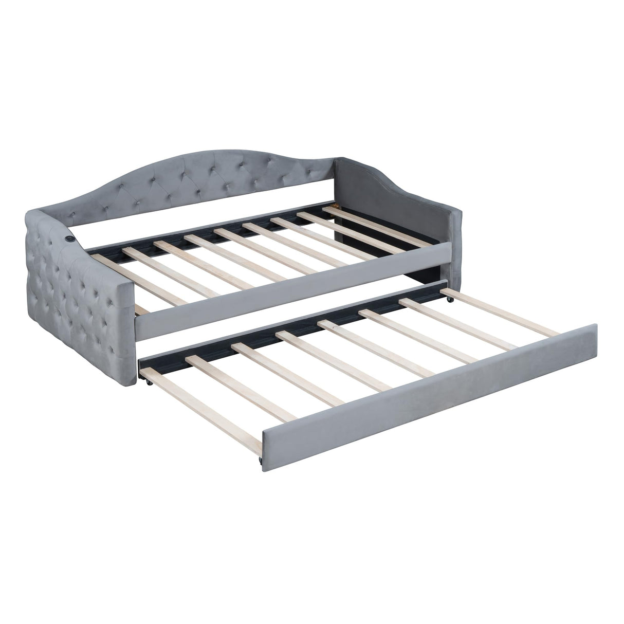 Bellemave Twin Size daybed Frame with Trundle for Adults, Kids, Girls, Teens, Tufted daybeds with Trundle for Living Room, Velvet, (Mattress not Included), Gray Bellemave