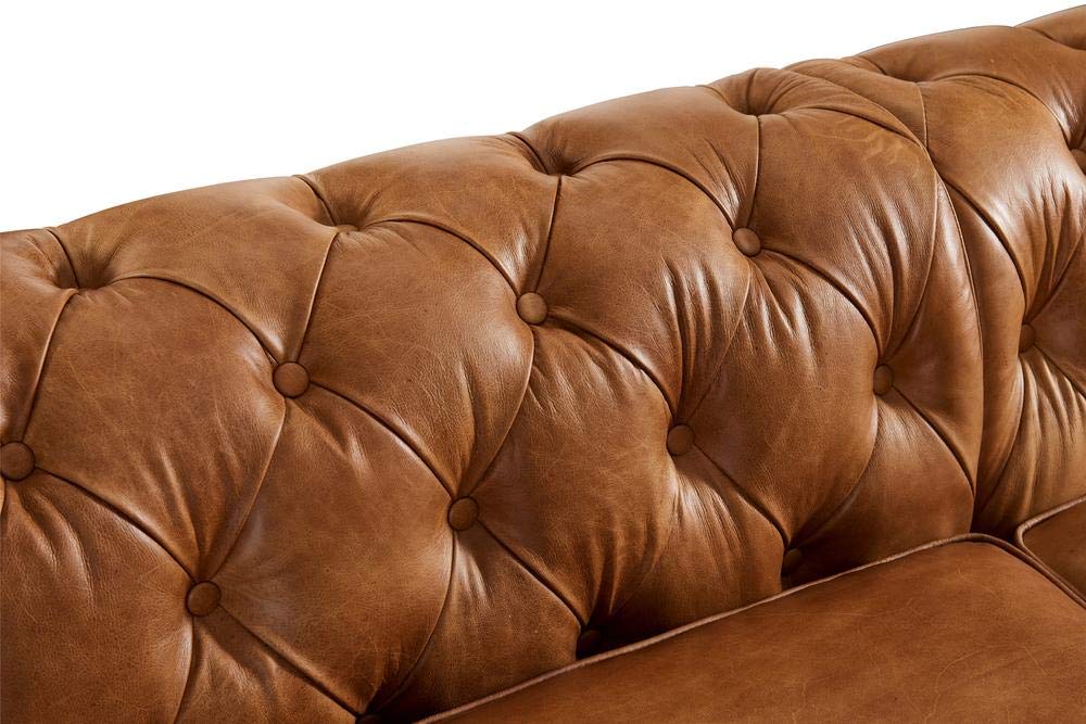 Crafters and Weavers Century Chesterfield Sofa - Light Brown Leather - 118" Crafters and Weavers