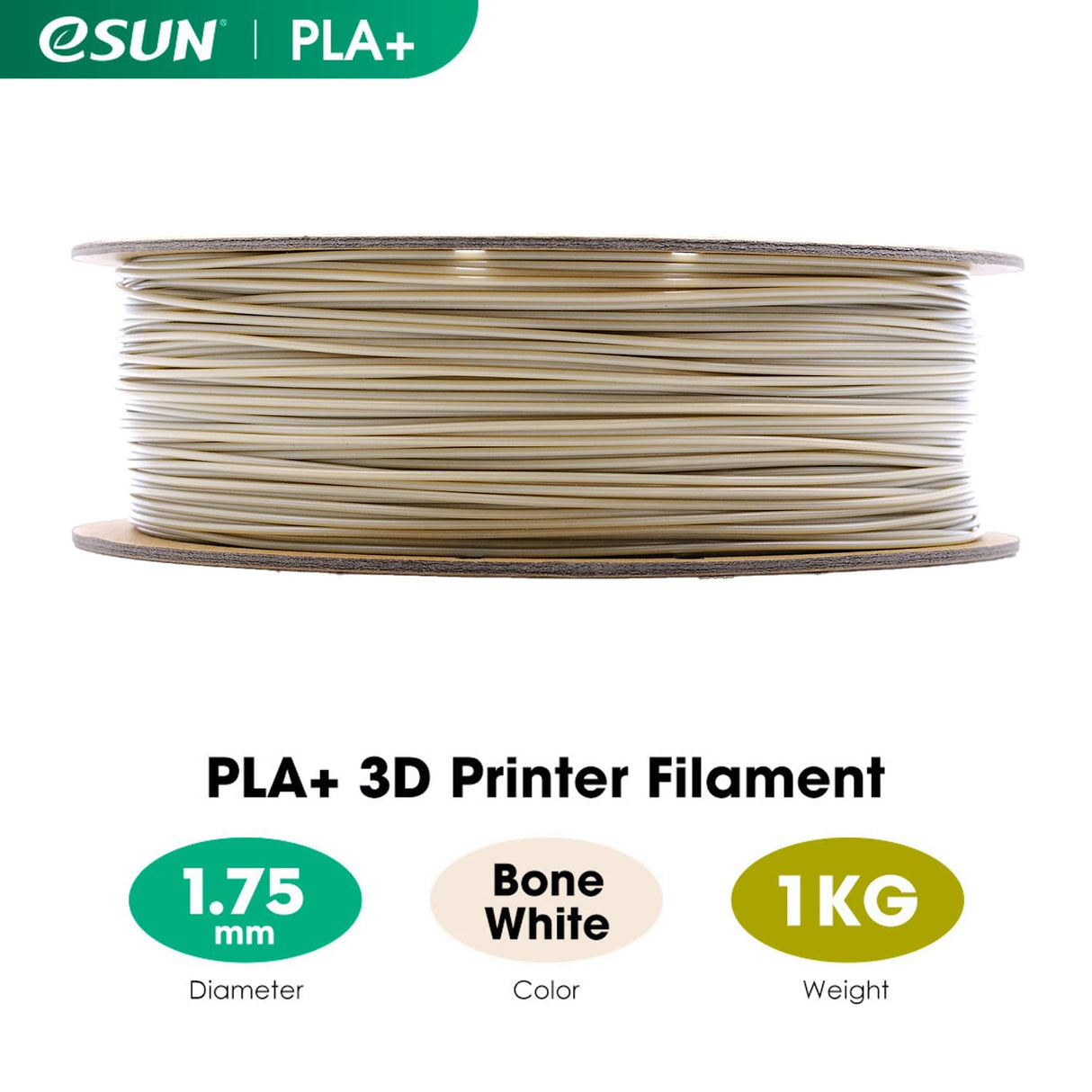 eSUN PLA+ Filament 1.75mm, 3D Printer Filament PLA Plus, Dimensional Accuracy +/- 0.03mm, 1KG Spool (2.2 LBS) 3D Printing Filament for 3D Printers, Bone White eSUN