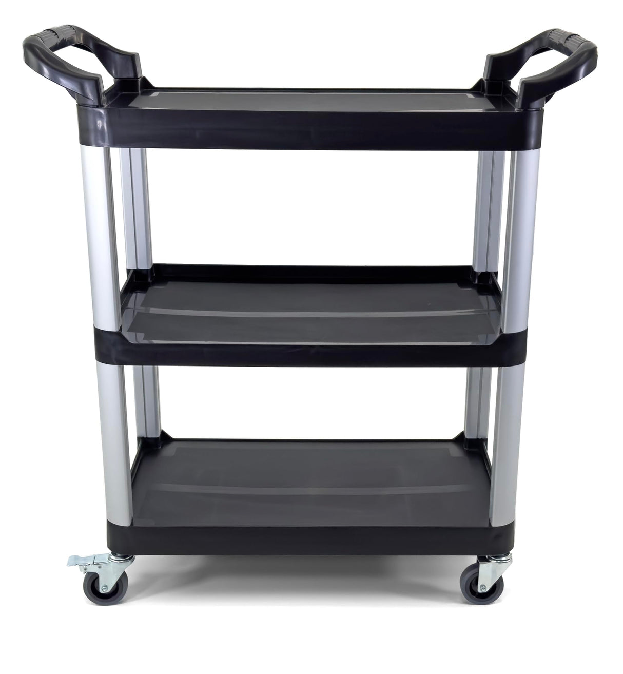 Commercial Heavy-Duty Utility Service Cart | 3 Shelf | | 450 Lbs Max Capacity | Rolling Utility Cart W 33" x H 37" x D 16" Black Farag Janitorial