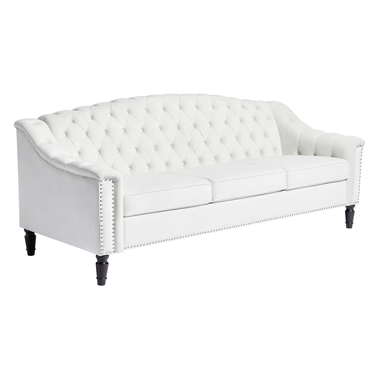 PHOYAL Chesterfield Couch 3 Seater Large Sofa, Velvet Sofas and Couches 80 Inches Mid Century Modern Couch Tufted Back Sofa for Living Room Furniture (White) PHOYAL