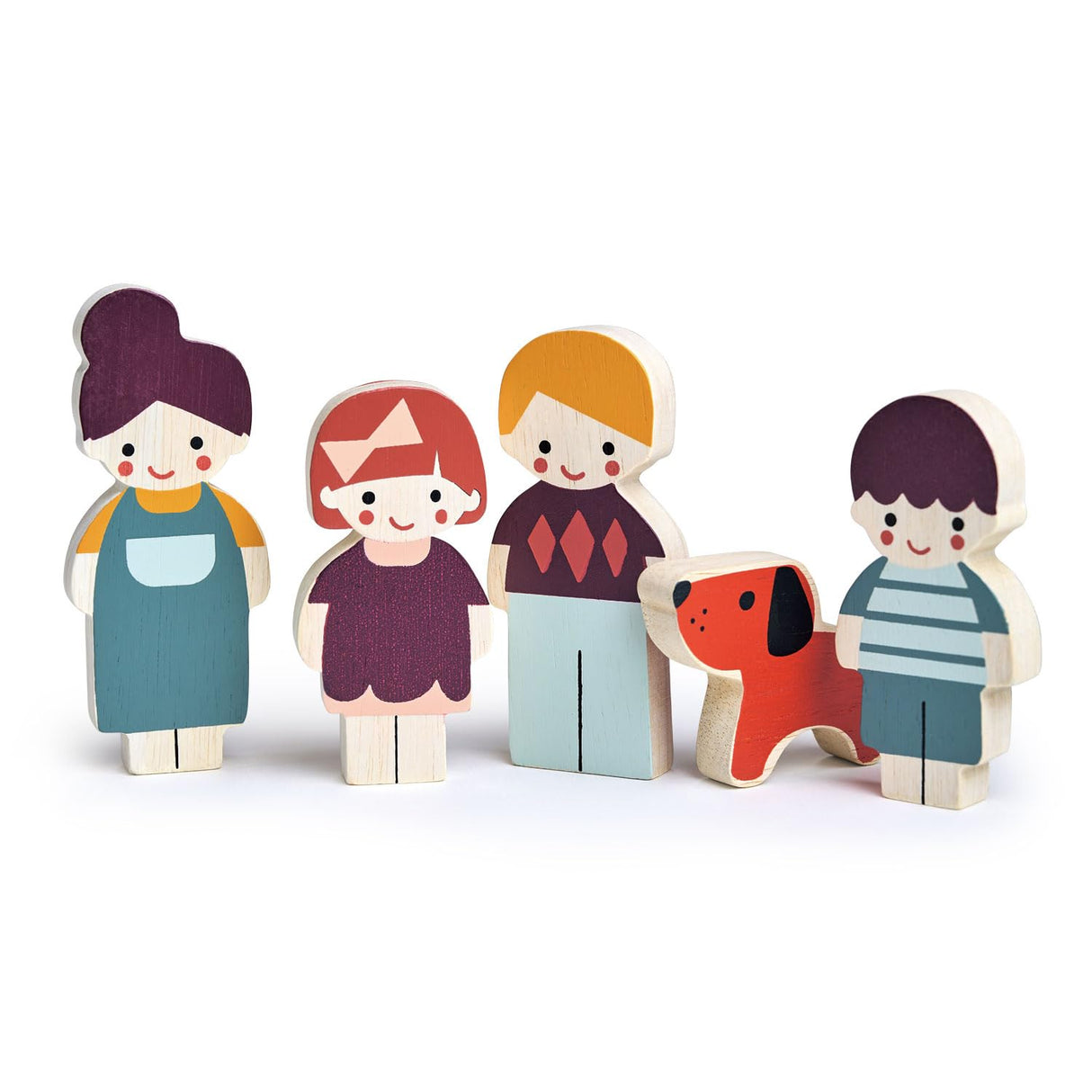 Mentari Toys - Doll Family with Dog - 5pc Solid Wood Doll Set with Playful Pup - Perfectly Sized for Pockets and Little Hands - Encourages Imaginative Play and Social Skills - Age 12m+ Mentari