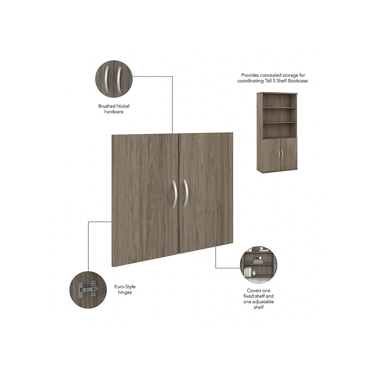 Bush Business Furniture Studio C 5-Shelf Bookcase with Doors in Modern Hickory Bush Business Furniture