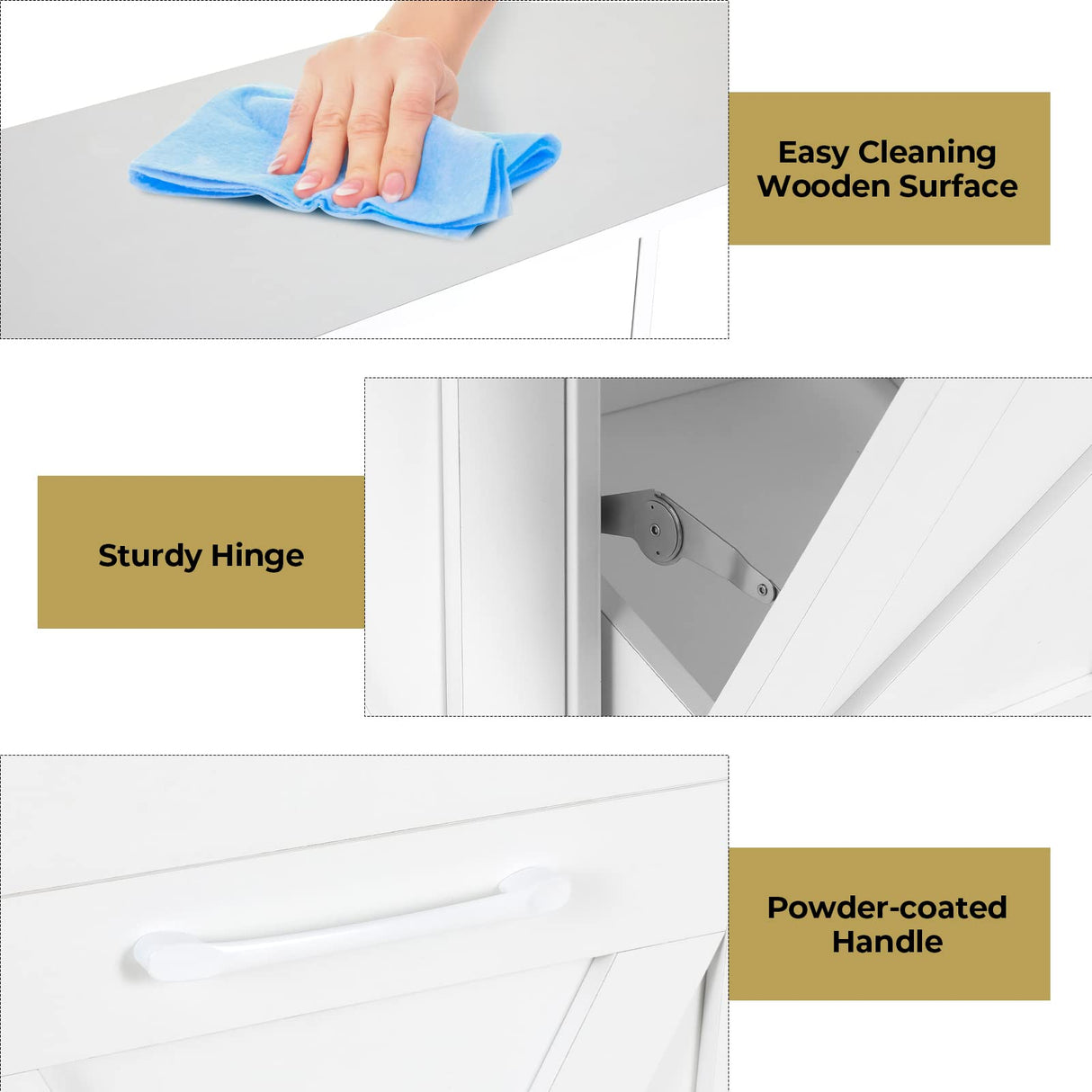 Arlopu Dual Tilt Out Trash Cabinet, 10X2 Gallon Pet Proof Kitchen Pull Out Hidden Garbage Can Cabinet, Freestand Wooden Laundry Sorter Cabinet, W/Drawer, Barn Door, for Home, Living (White) Arlopu