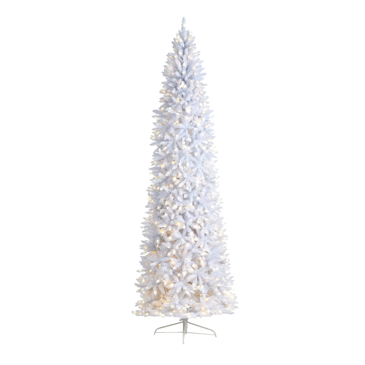 Nearly Natural 10ft. Slim White Artificial Christmas Tree with 800 Warm White LED Lights and 2420 Bendable Branches Nearly Natural