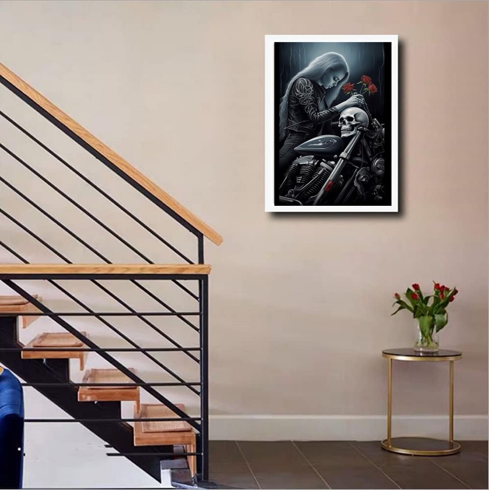 MaiYiYi Skull and Beauty Girl Diamond Painting, 5D Full Round Drill Motorcycle Beauty Skull Diamond Painting by Numbers, Girl Car Diamond Art for Adults Beginners Wall Decor (40X30 CM) MaiYiYi