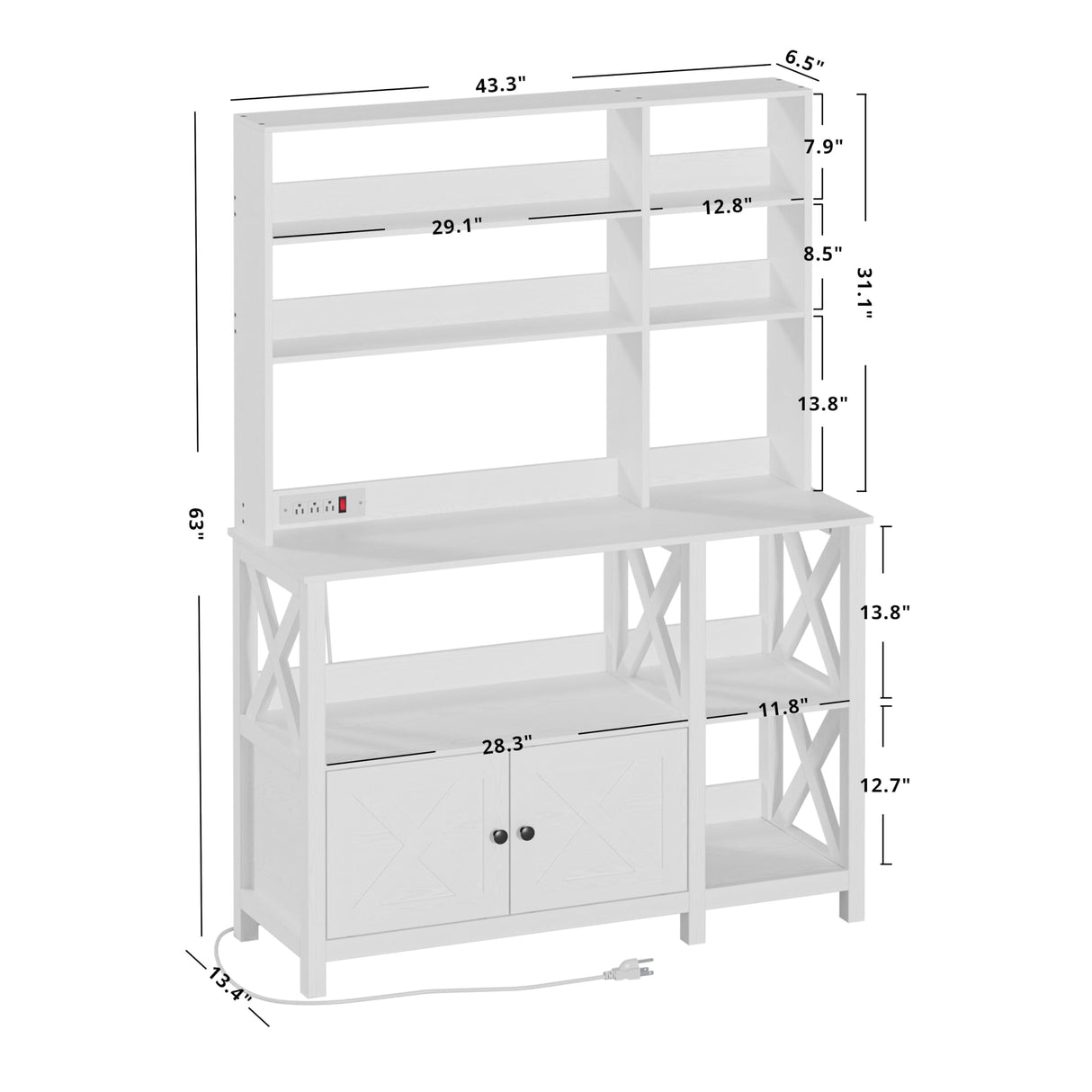 IRONCK Bakers Rack with Power Outlet, 45in Wide Coffee Bar Cabinet with Storage, 6-Tier Kitchen Storage with Doors, Microwave Stand for Kitchen, Dining Room IRONCK