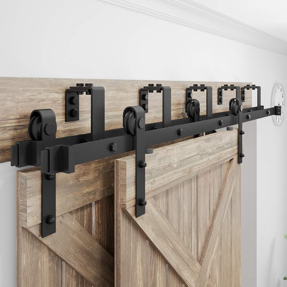 WINSOON 6FT New Double Bypass Barn Door Hardware Kit Room Wall Mount for Sliding Wood Door (6FT / Two Door Set) WINSOON