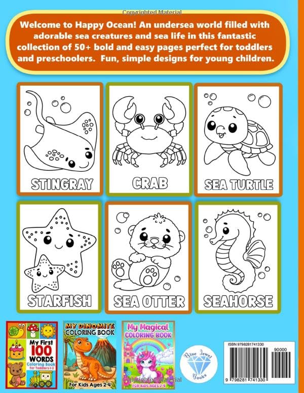 Coloring Book for Kids Ages 2-4: Ocean Animals, Marine Life and Easy Sea Creatures for Toddlers 1-3 and Preschoolers 3-5 , Girls, Boys WoodArtSupply