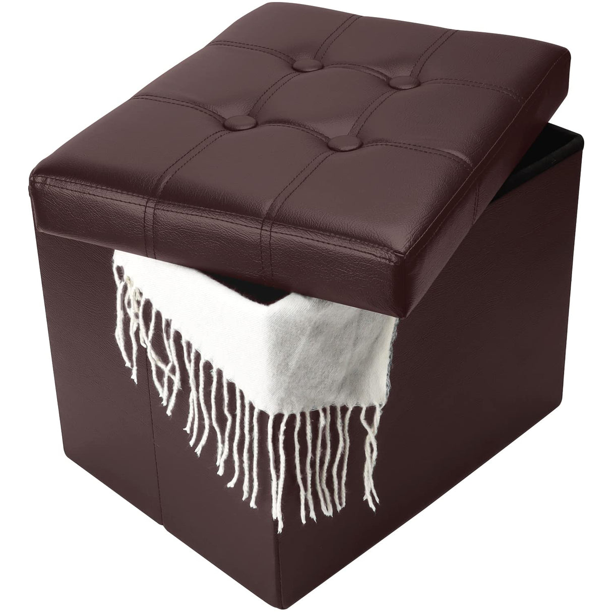 Bsketa Storage Ottoman, Folding Foot Stool with Thicker Foam Padded Seat Small Leather Storage Ottoman Bench Foot Rest for Living Room Foldable Coffee Table 17x13x13in,Brown Bsketa