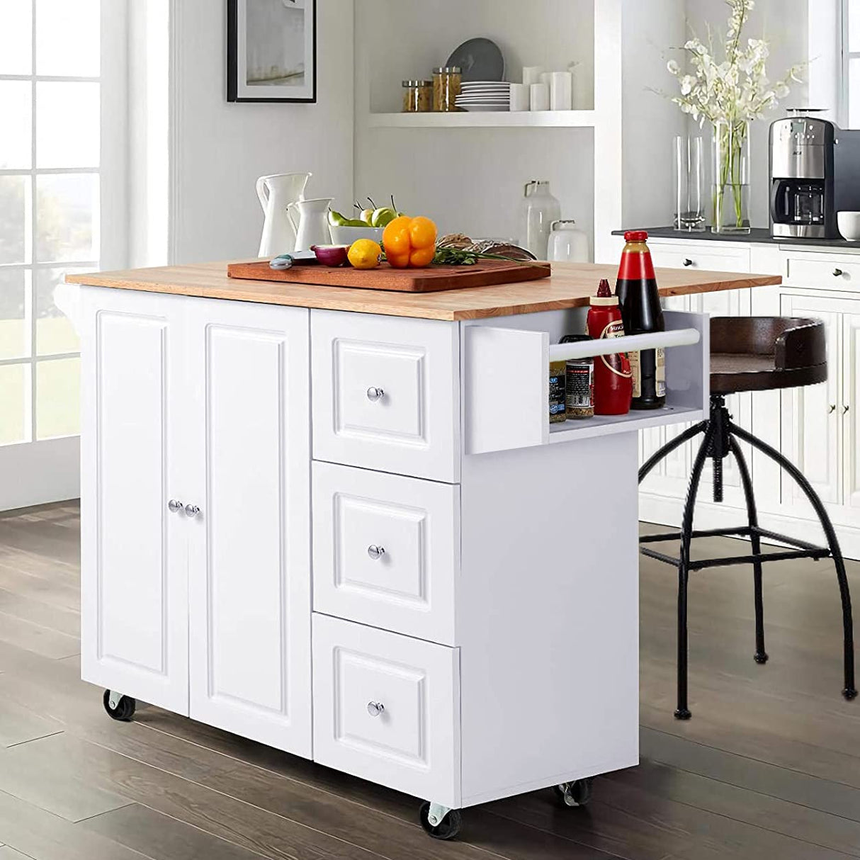 PHI VILLA Kitchen Island Cart on Wheels - Portable Kitchen Island with Drop Leaf, Rolling Kitchen Island with Storage PHI VILLA