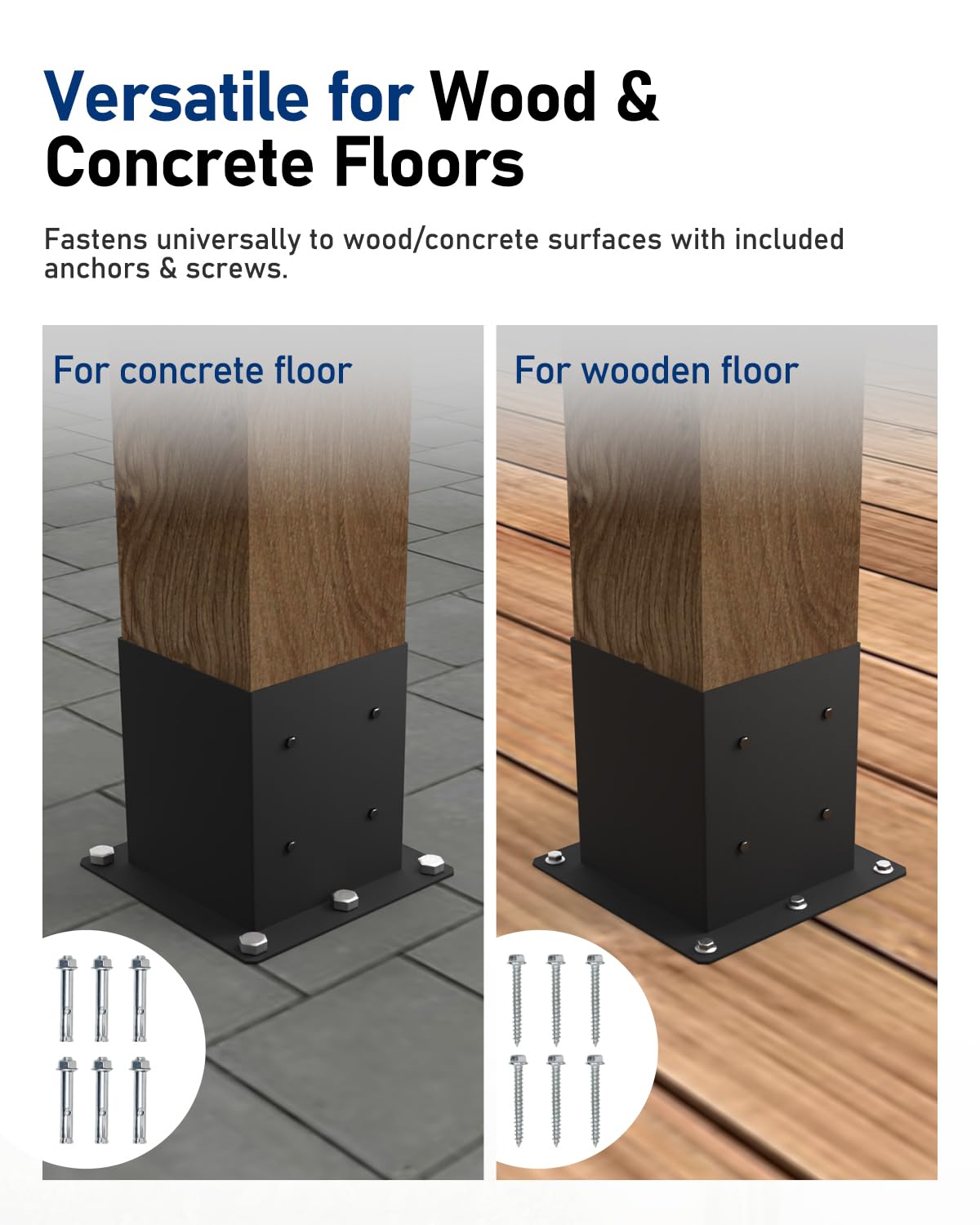 vikofan Heavy Duty 4x4 Post Base Kit - Black Powder-Coated Metal Post Brackets for 3.5"x3.5" Posts, Fit for Wood & Concrete Installations - Perfect for Deck, Fence, Mailbox, Pergola Supports (8-Pack) vikofan