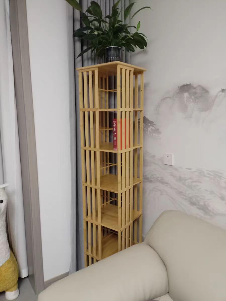 NDDKSII 360° Space-Saving Rotating Bookshelf Tower with 6 Tiers - Multi-Compartment Storage for Home and Office NDDKSII