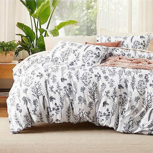 Bedsure Twin/Twin XL Duvet Cover - Reversible White Duvet Cover Set with Zipper Closure, 2 Pieces Cute Floral Patterned Bedding Set with 8 Corner Ties and 1 Pillow Sham Bedsure