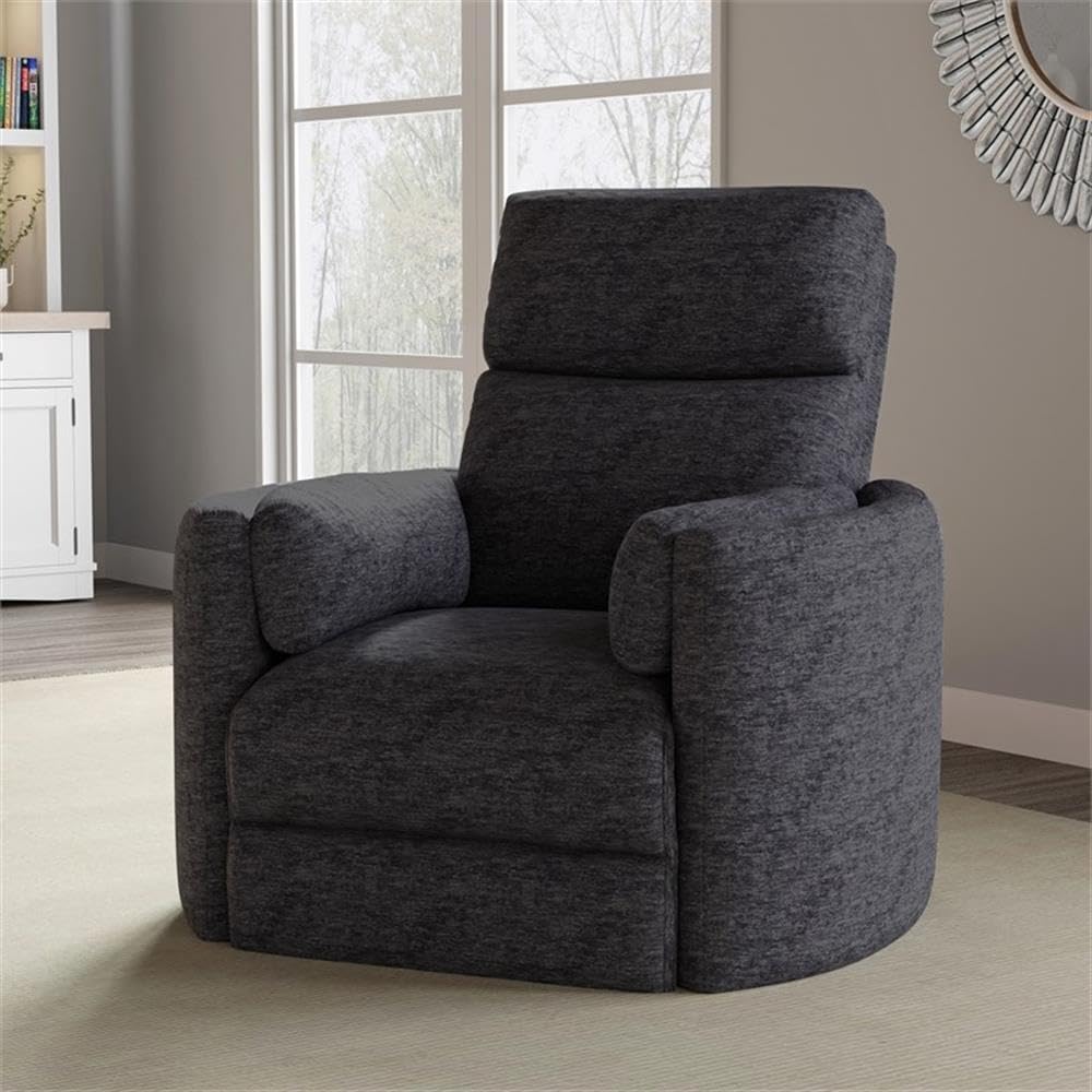 Pemberly Row Polyester Fabric Power Swivel Glider Recliner in Black with USB Charging Ports and 2 Comfort Pillows for Living Room Pemberly Row