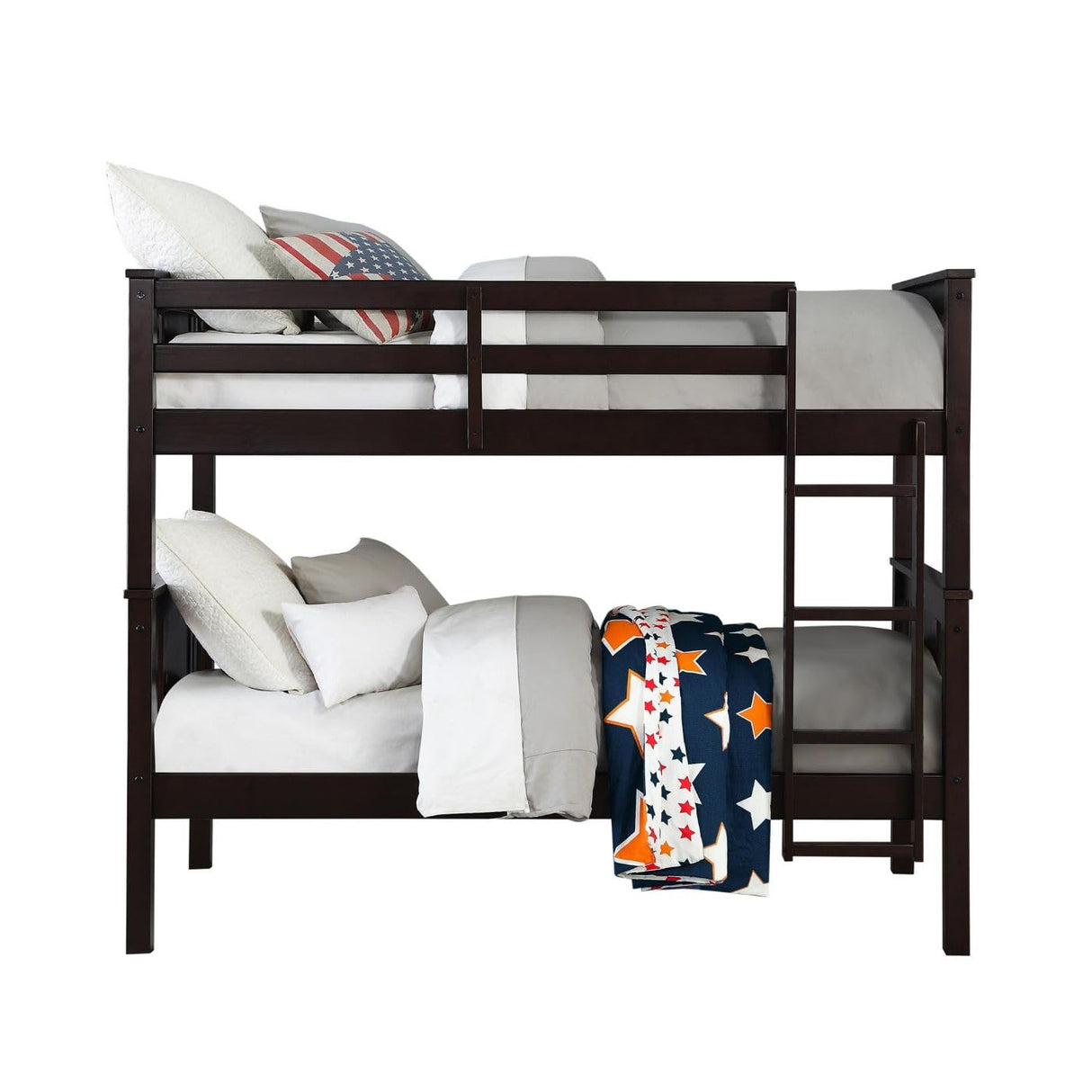 DHP Dylan Espresso Twin-Over-Twin Convertible Bunk Bed with Ladder and Guardrail DHP