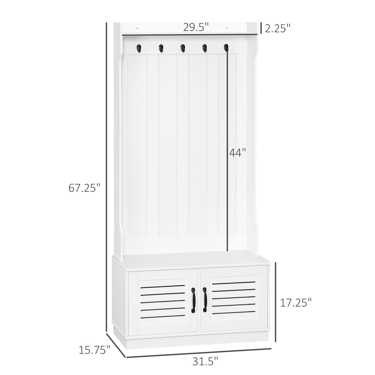 HOMCOM Modern Hall Tree, Entryway Coat Rack with Shoe Bench, 5 Hooks, Storage Shelf and Slatted Door Cabinet for Hallway, White HOMCOM