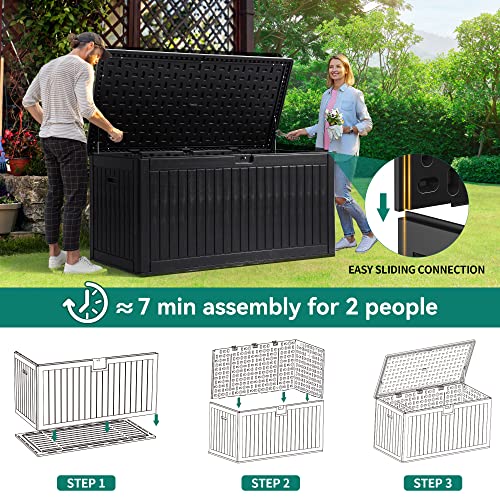 YITAHOME 260 Gallon Extra Large Deck Box, Double-Wall Resin Outdoor Storage Box with Flexible Divider for Patio Cushions Pool Supplies Garden Tools, 1000lbs Load Capacity, Lockable&Waterproof (Black) YITAHOME