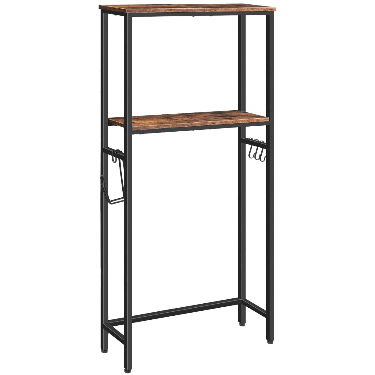 HOOBRO Over The Toilet Storage, 2-Tier Over Toilet Bathroom Organizer Shelf, with Toilet Paper Holder and Hooks, Sturdy, for Bathroom, Toilet, Rustic Brown and Black BF49TS01 HOOBRO