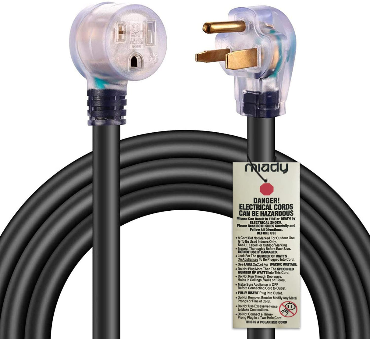 Miady 25ft 50AMP Welder Extension Cord, 8 Gauge Heavy Duty Industrial NEMA 6-50 Welding Machine Cord with Lighted End, ETL Approved Miady