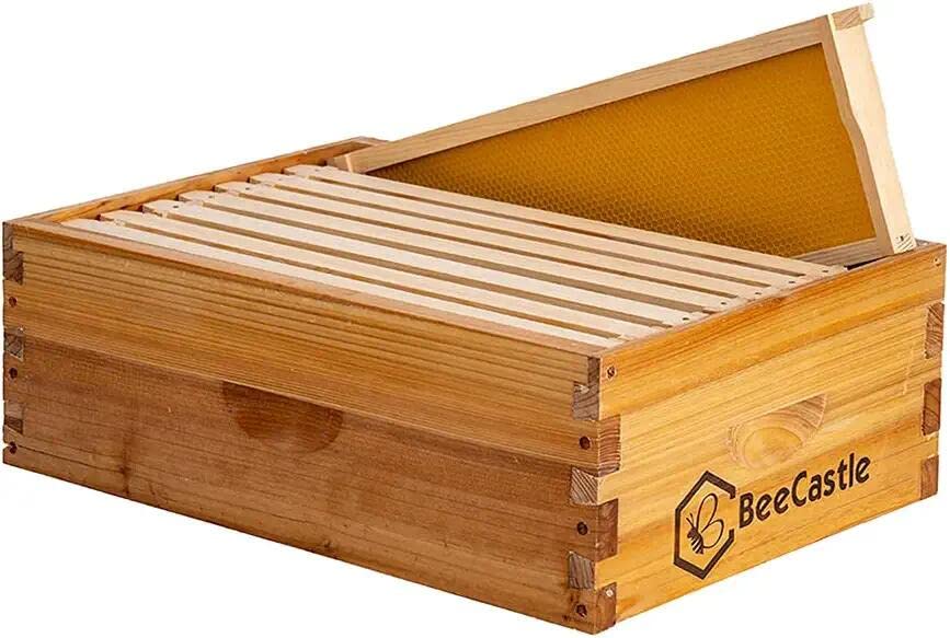 BeeCastle 8 Frame Assembled Medium Honey Super Bee Hive Box with Beehive Frames & Beeswax Coated Foundation Sheets BeeCastle