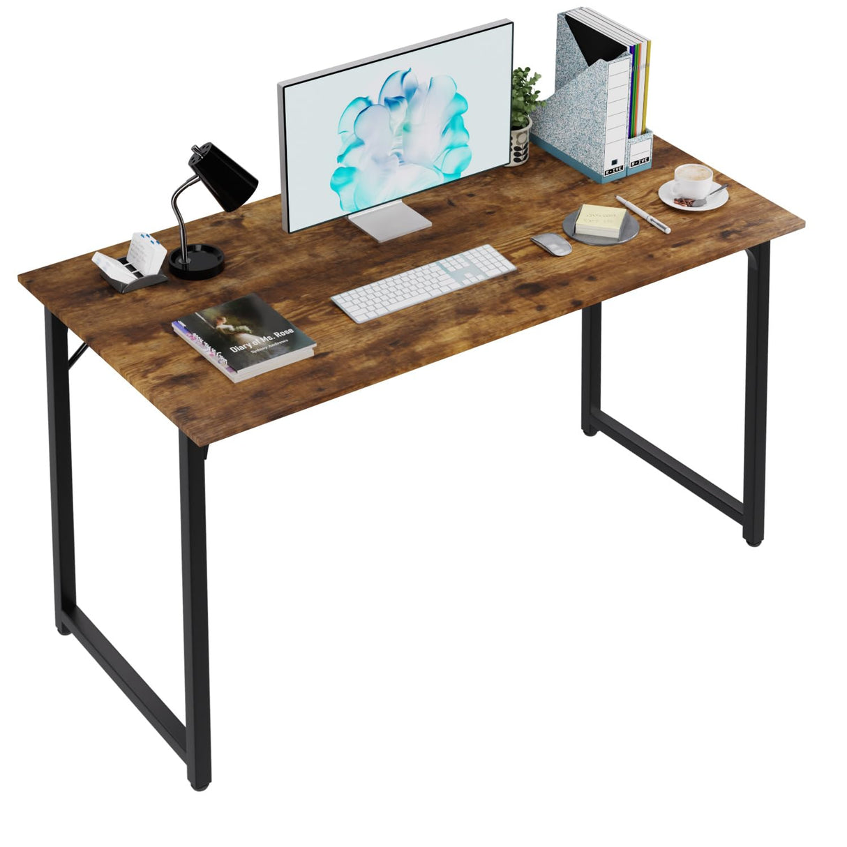 PayLessHere Computer Desk 47 inch Length Study Writing Table, Adjustable feet, Modern Furniture for Home Office, Brown PayLessHere