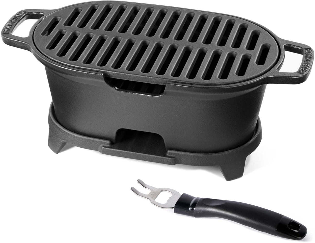 IronMaster Mini 100% Cast Iron Hibachi Grill, Tabletop Small Portable Charcoal Grill for Outdoor Camping, Japanese BBQ Grill Grate Surface 11" x 6.7 " IronMaster