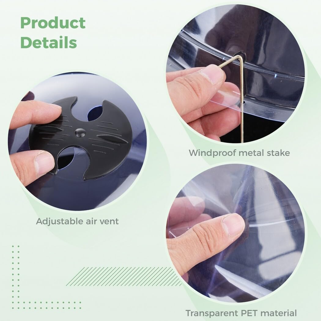 Homaisson 10PCS Plant Protector Covers, Plastic Garden Cloches, Reusable Mini Greenhouse for Plants, Bell Cloche Plant Protectors with Built-in Rotating Vents for Tender and New Seedlings Homaisson