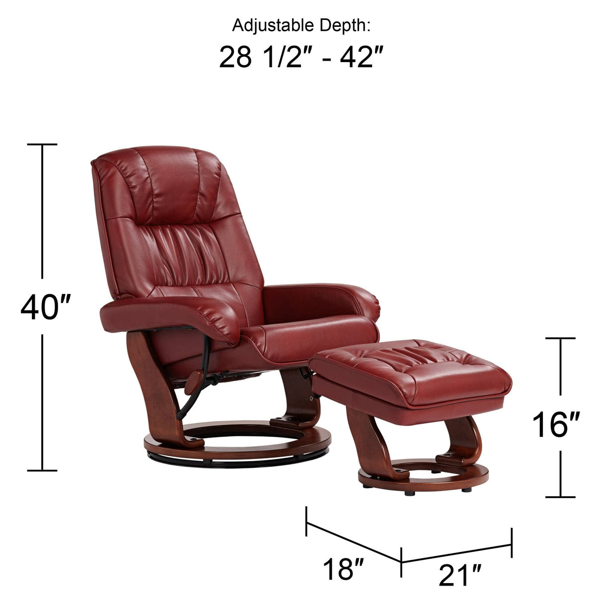 Benchmaster Kyle Ruby Red Swivel Faux Leather with Ottoman Recliner Chair Modern Armchair Ergonomic Push Manual Reclining Footrest Upholstered for Bedroom Living Room Reading Home Relax Office Benchmaster