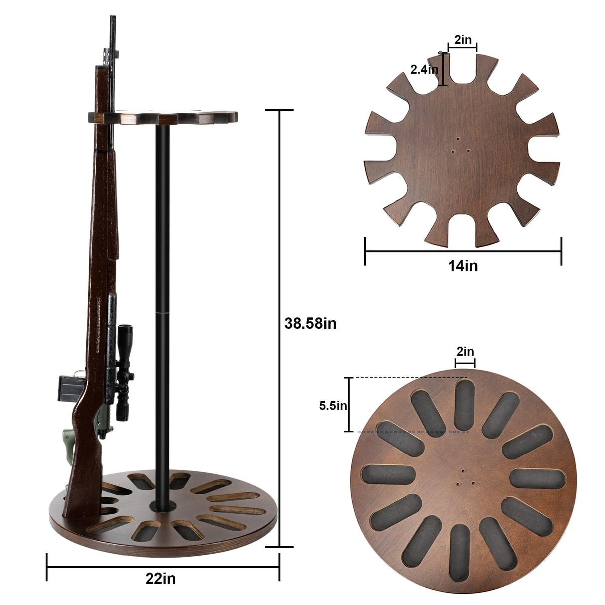 Amoard Heavy Solid Wood Rifle & Shotgun Holder, Up to 12 Gun Capacity Display Storage with Soft Padding, Indoor Gun Racks (Walnut Upgrade) amoard