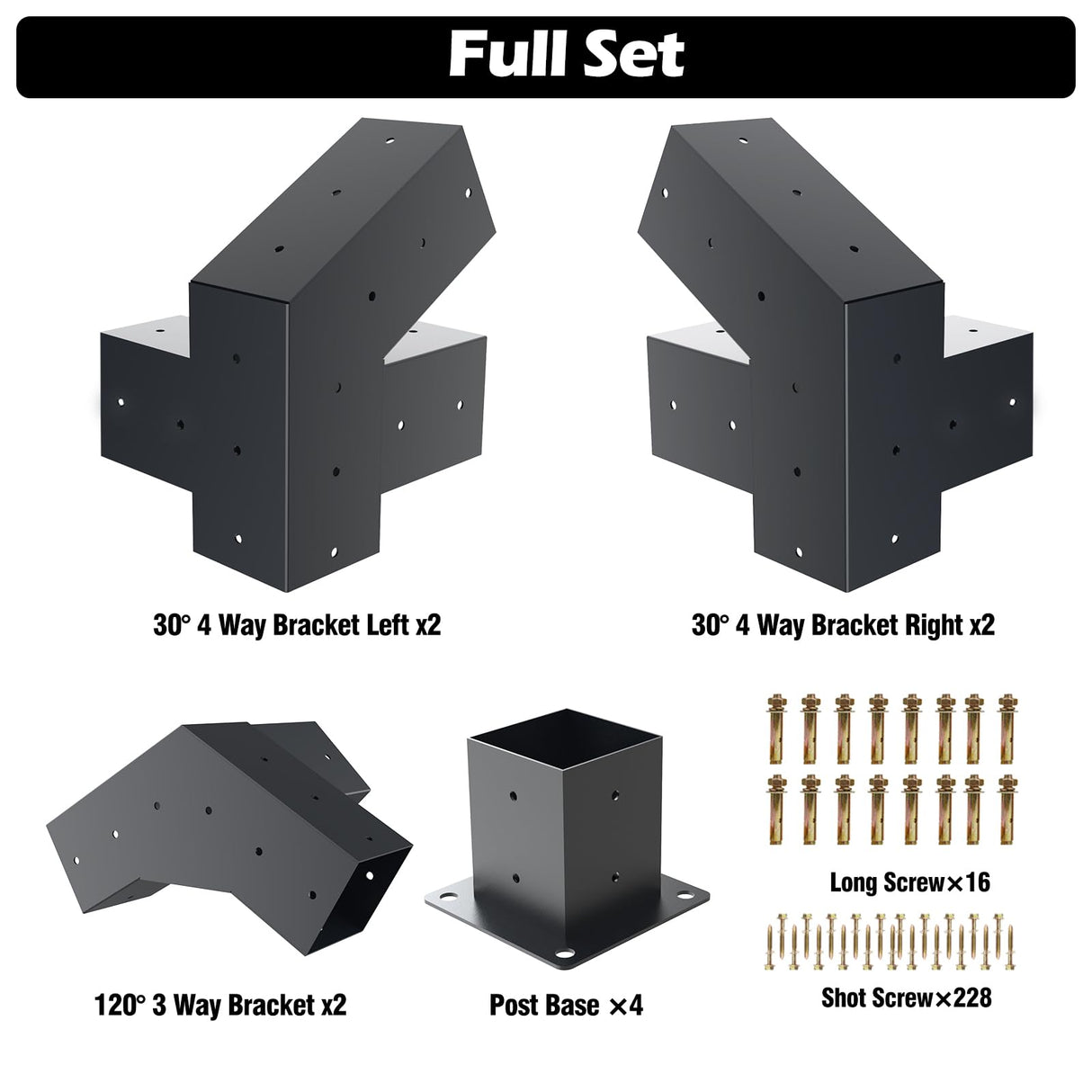 Grehitk Pergola Kit, Slanted Roof Pergola Brackets Kit, DIY Pergola Kit 3-Way 120° Corner Bracket and 40°4-Way Corner Bracket with Pergola Post Base for 4x4''Wood Beams Elevated Wood Stand Kit Grehitk