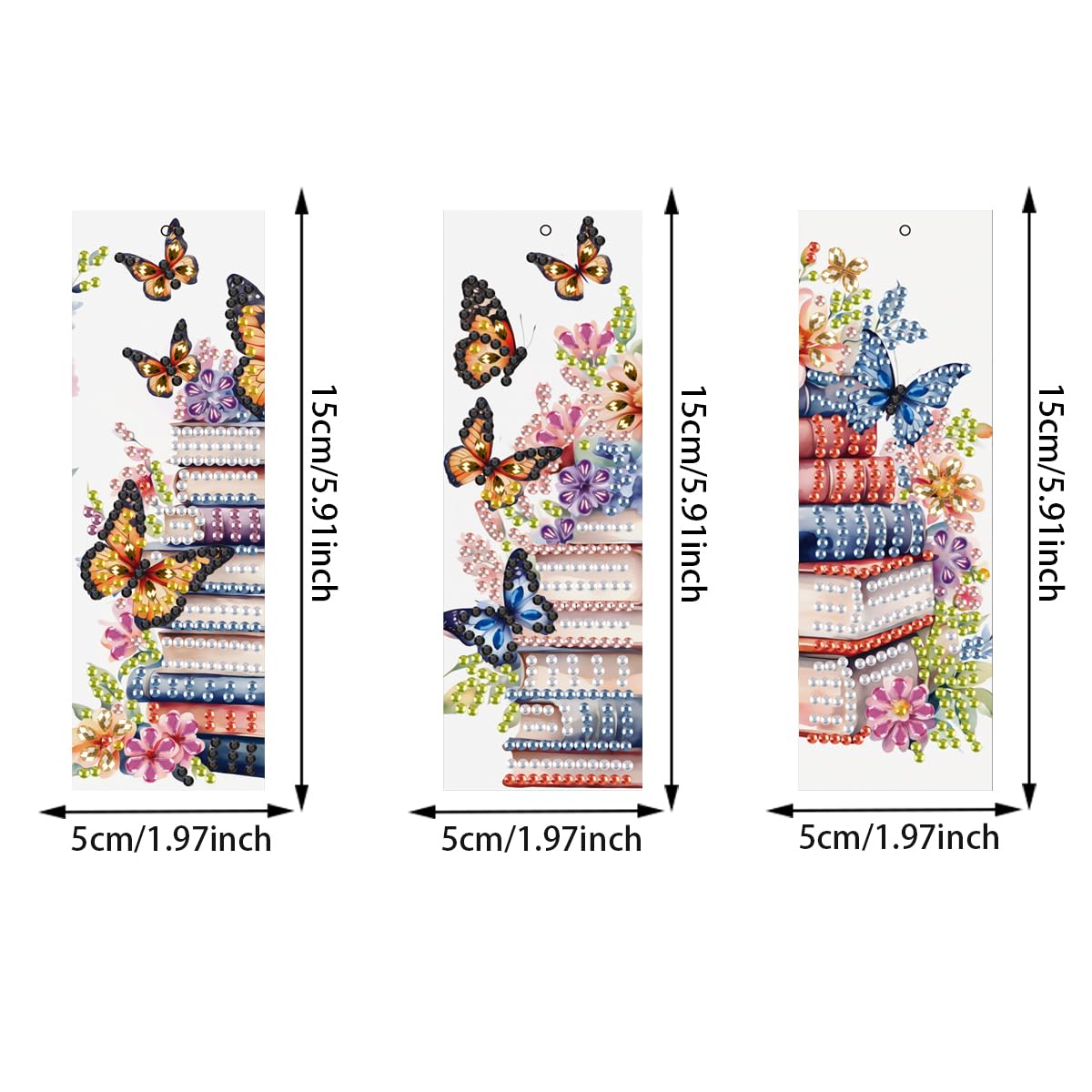 F-CANLAN 3 Pieces Acrylic Book Butterfly Diamond Painting Bookmark with Tassels, Flower Butterfly Diamond Art Book Marks, Crystal Rhinestones Diamond Painting Bookmark for Book Lover Beginner F-CANLAN