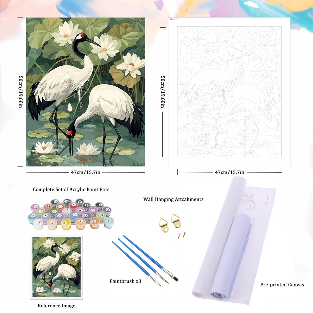 Natuyalo Paint by Numbers for Adults - Adult Paint by Number Kits Painting on Canvas Crane in Pond Painting by Numbers for Beginners, DIY Art Craft Kits for Adults (16x20 Inch) Natuyalo