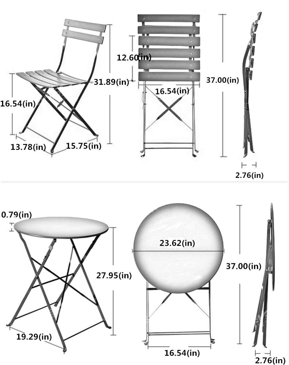 Grand patio Premium Frame Patio Bistro Set, Folding Outdoor Patio Furniture Sets, 3-Piece Patio Set of Folding Patio Table and Chairs, Black Grand patio