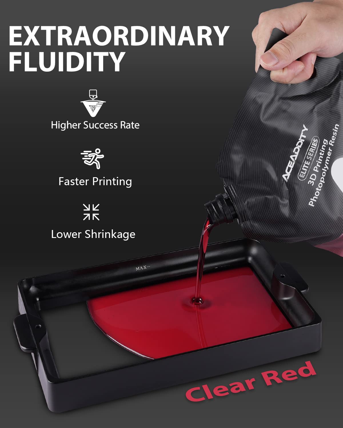 Aceaddity Elite Series 3D Printer Resin 405nm Photopolymer Resin LCD/DLP UV-Curing High Precision 3D Printing Liquid Compatible with 8k 3D Printer (Clear Red, 1200g) Aceaddity