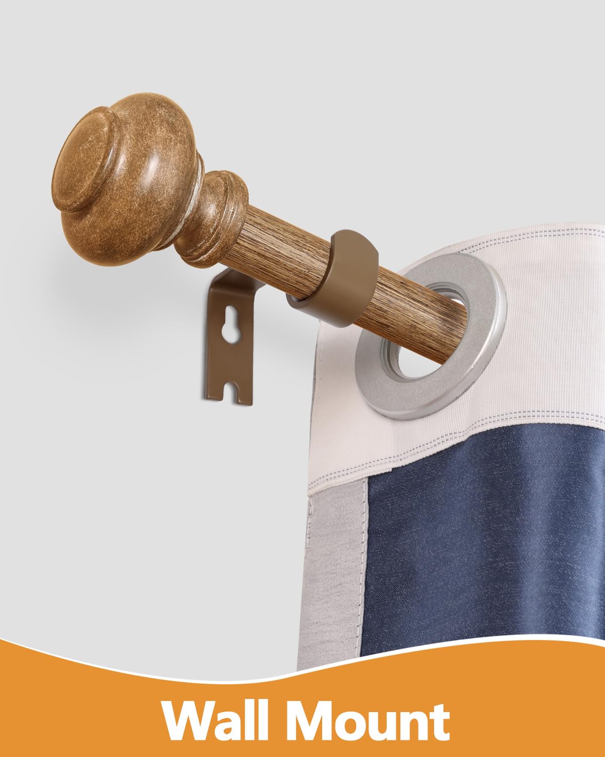 Wood Curtain Rods for Windows 48 to 84 Inch, 1 Inch Heavy Duty Curtain Rods with Imitation Wood Grain Finials, Boho Adjustable Drapery Rods, Farmhouse Rustic Single Window Curtains Rods HIQTEK