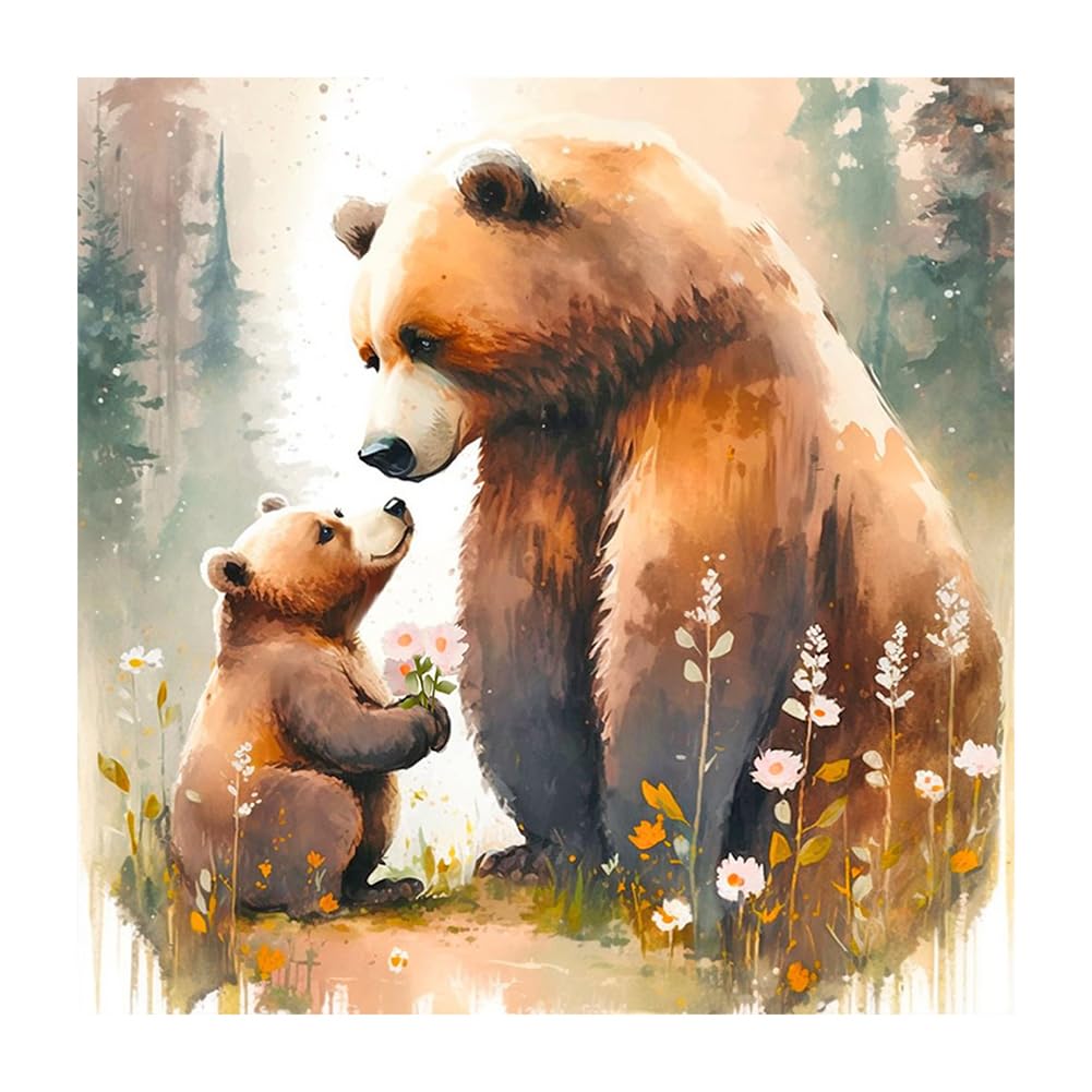 Stalente Diamond Painting Kits for Adults, 5D DIY Diamond Art Kits for Beginners Round Full Drill Diamond Painting for Home Wall Decoration Gift 12×12inch, Brown Bear Stalente
