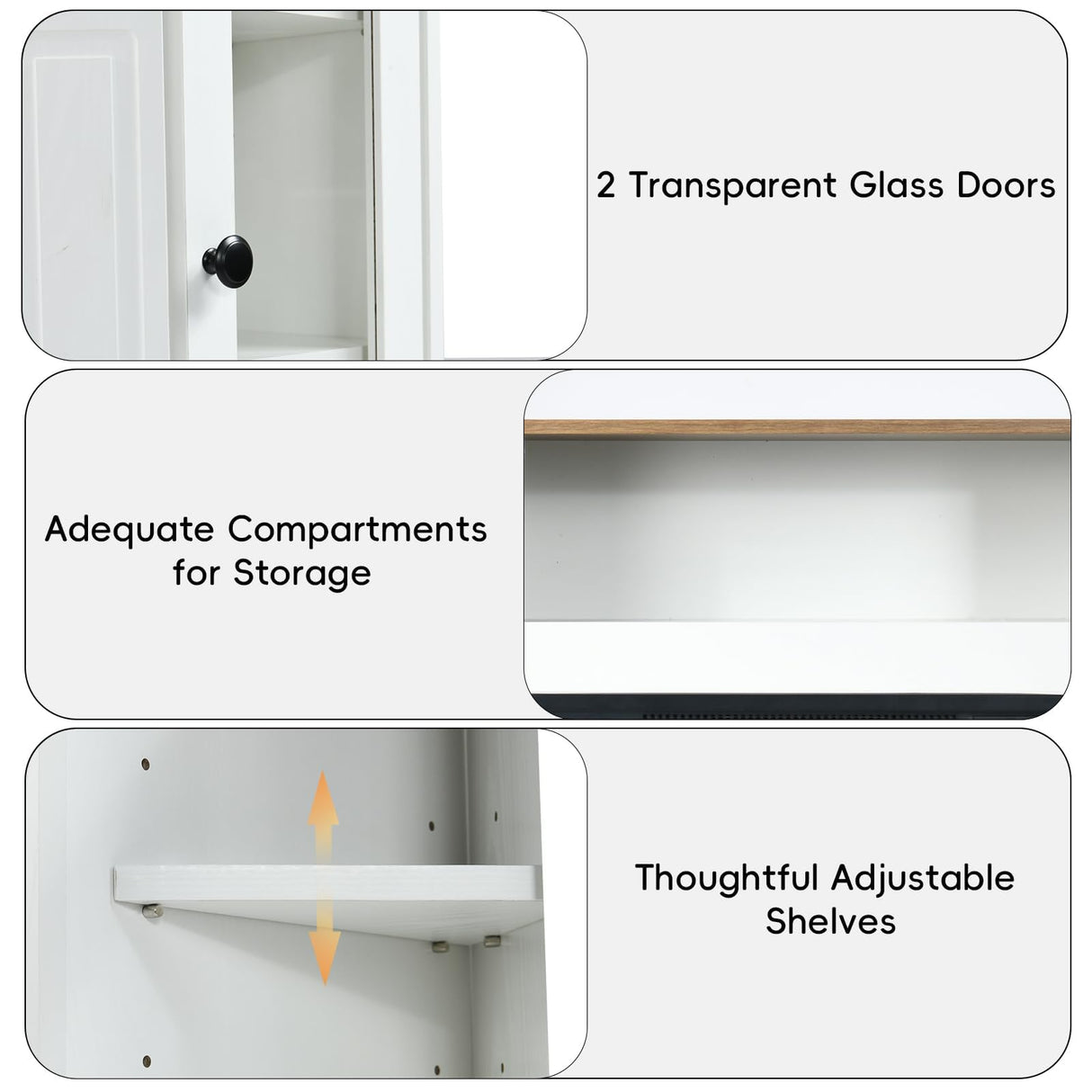 4 EVER WINNER Fireplace TV Stand Corner with LED Lights, Glass Doors, Farmhouse Fireplace Entertainment Center with Adjustable Storage Cabinets, TV Console with Fireplace for Living Room, White 4 EVER WINNER