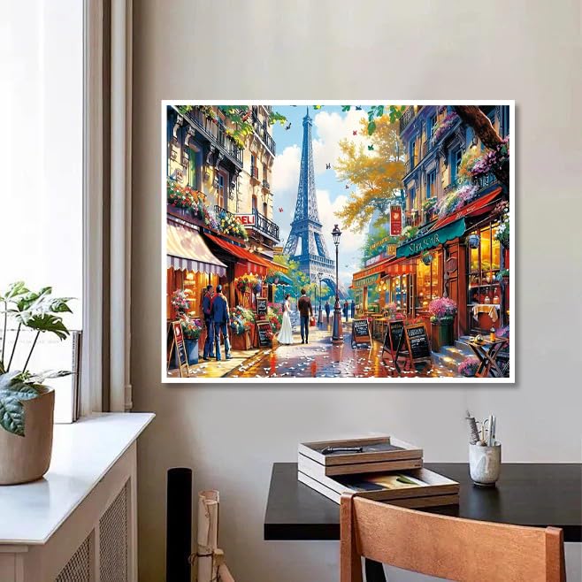 Paris Paint by Numbers Kit for Adults - The Eiffel Tower Adults' Paint-by-Number Kits for Beginner Acrylic On Canvas DIY Streetscape Oil Painting Kit for Gift Home Wall Decor 16x20 Inch Ammklfh
