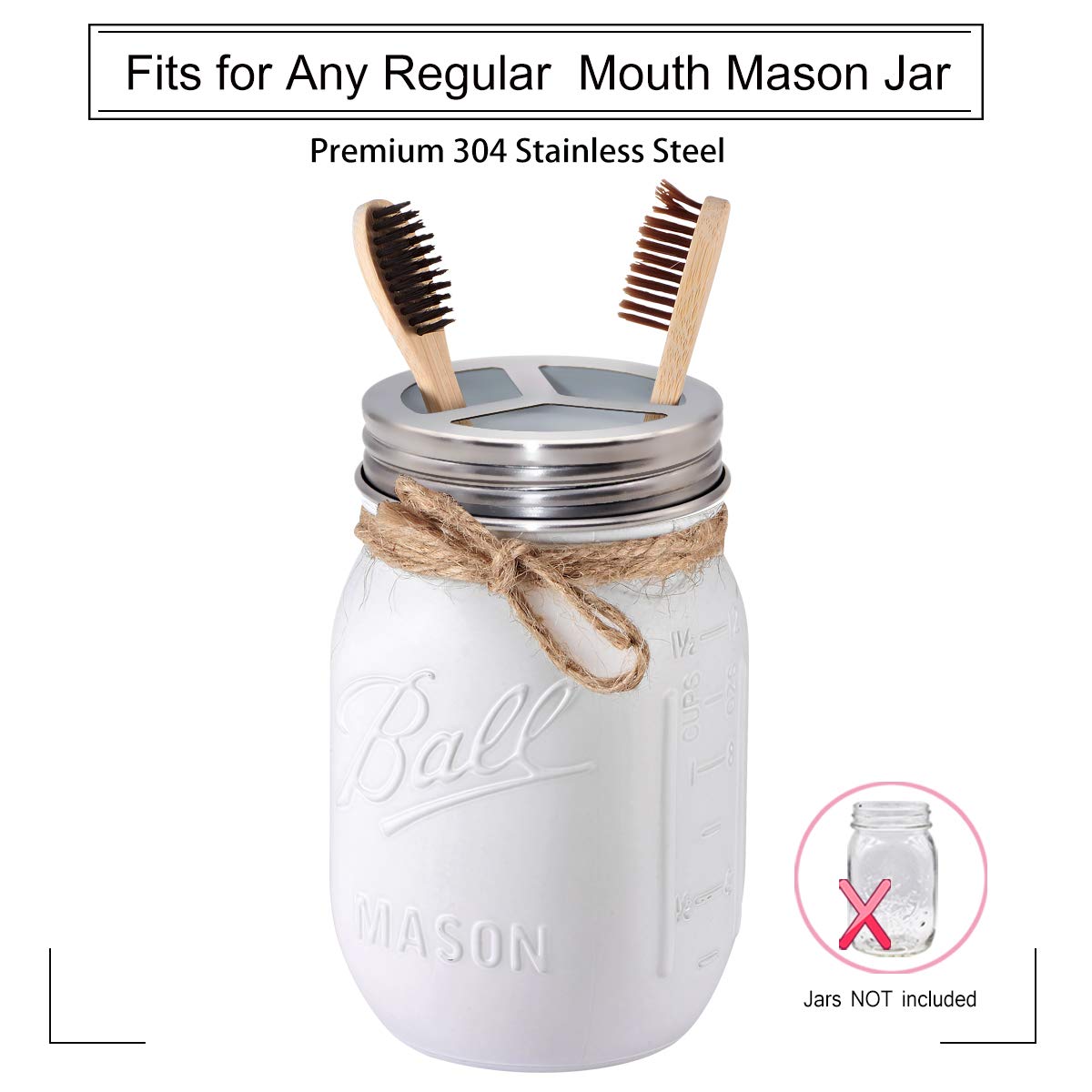 Komashr Mason Jar Bathroom Accessories Lids Set(4pcs) -Jars Not Included -Soap Dispenser,Toothbrush Holder,and Apothecary Jars Lids for Regular Mouth Mason Jars -Rustic Farmhouse Decor, Brushed Nickel Komashr