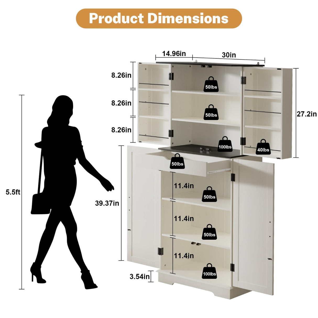 Sunny Heart 72" H Kitchen Pantry Storage Cabinet, Farmhouse Pantry Cabinet with 4 Doors, Adjustable Shelves, Drawer,Wood Cupboard for Kitchen, Dining Room, Bathroom, Off White Sunny Heart