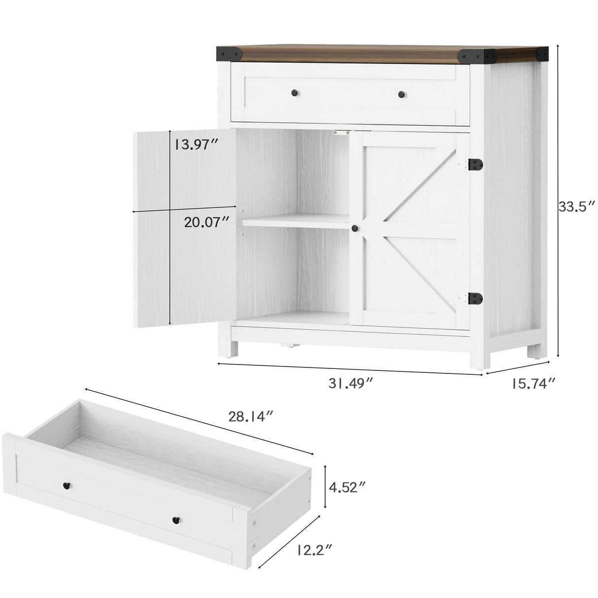 Flamaker Sideboard Buffet Cabinet with Storage, Farmhouse Coffee Bar Cabinet with 1 Drawer and 2 Barn Doors, Barn Door Console Table, Storage Cabinet for Kitchen, Dining Room, Entryway (White) Flamaker