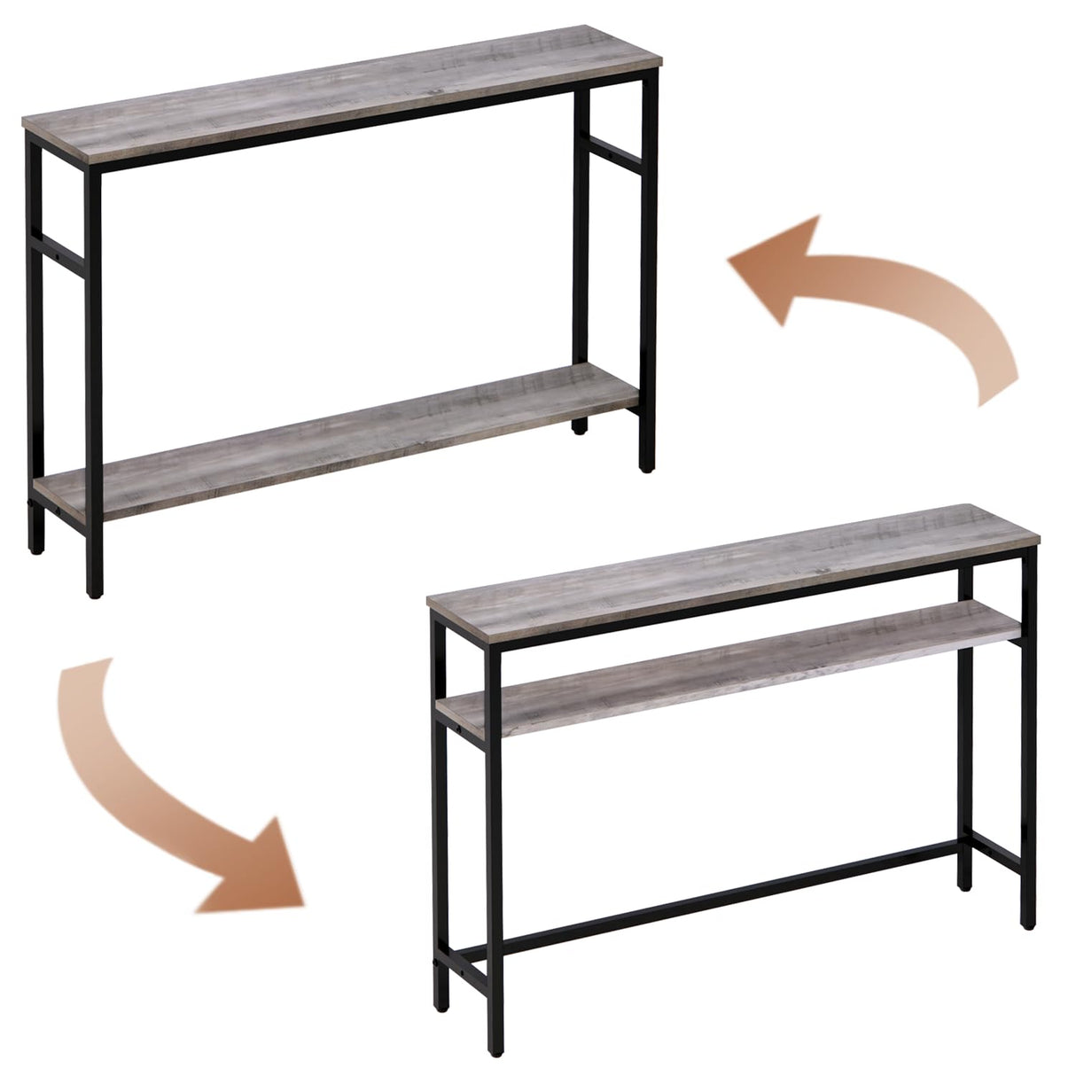 Timberer Narrow Console Table, 47 Inch Sofa Table with Adjustable Shelf, 2-Tier Long Skinny Table for Hallway, Entryway, Living Room, Foyer, Grey Timberer